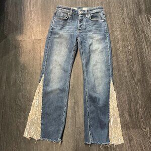Pilcro & the Letterpress Sequin High Rise Jeans Single Button Raw Hem Sz 24 Blue